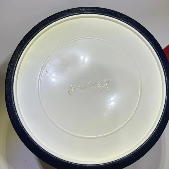 Vintage 70’s Georges Briard USA Navy / Red Leather Insulated Lidded Ice Bucket - Picture 9 of 14